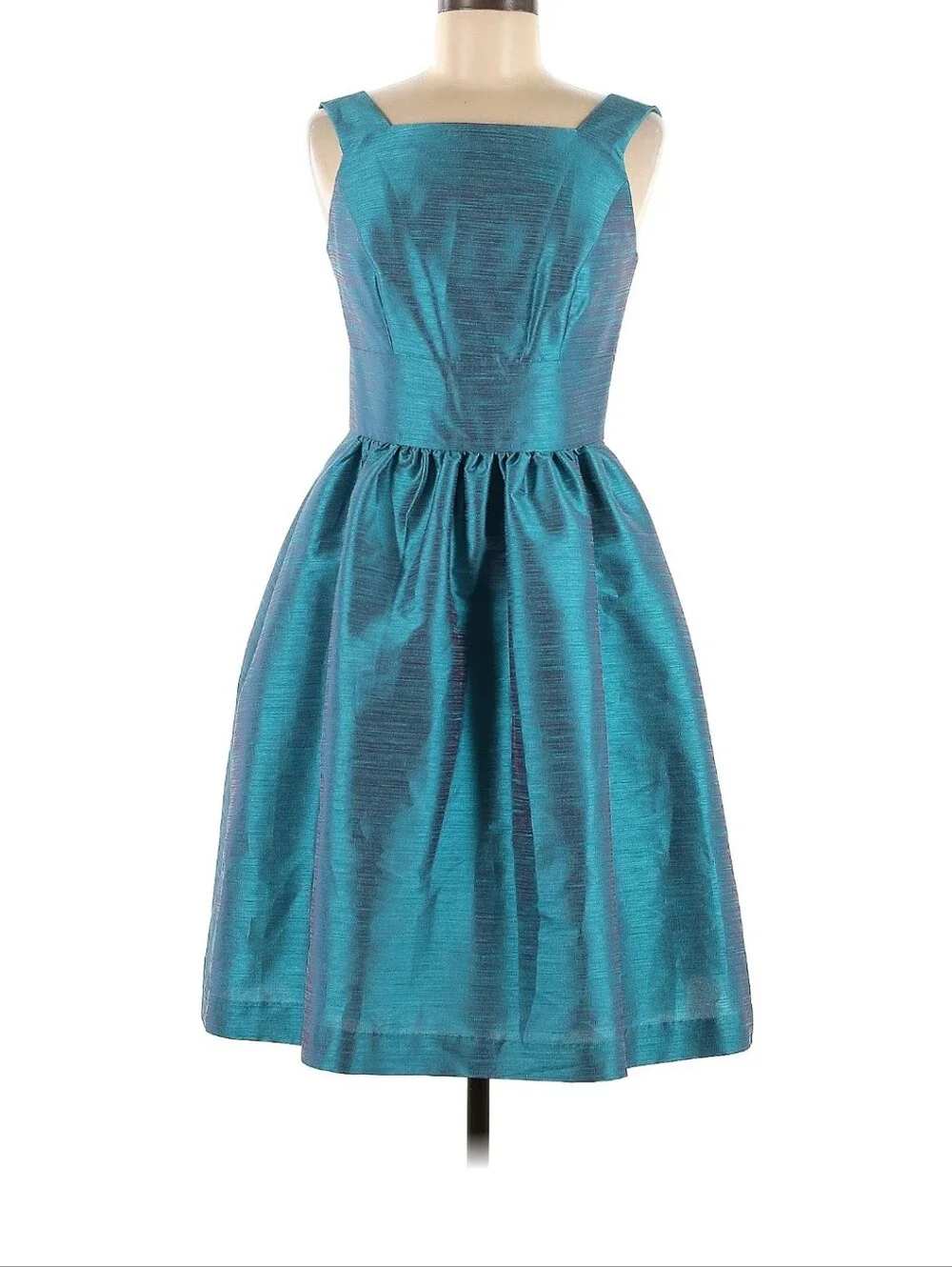 ALFRED SUNG Iridescent Teal Satin Fit-and-Flare Dress - Picture 5 of 5